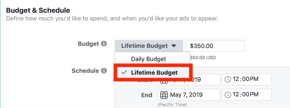 Dealer Teamwork - In Facebook Ad Manager, under Budget & Schedule, choose Lifetime Budget option instead of Daily Budget.