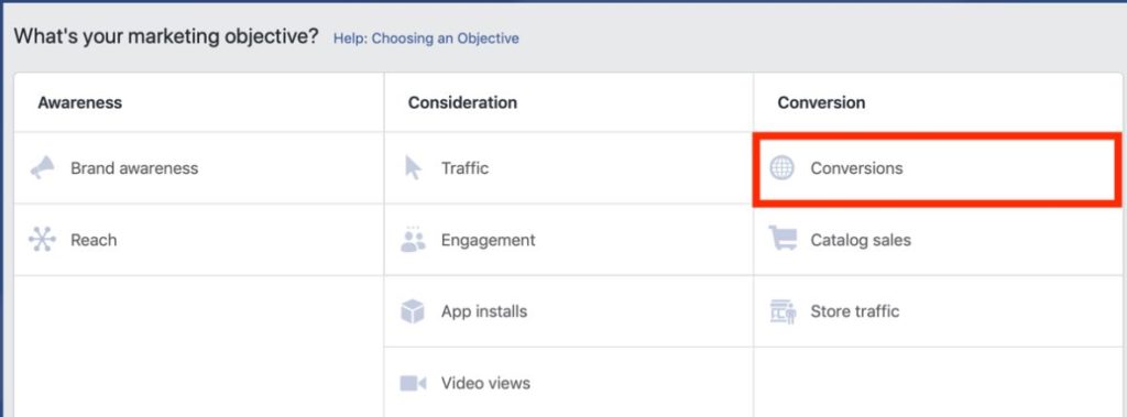Dealer Teamwork- When choosing a marketing objective in Facebook Ad Manager, choose conversions.