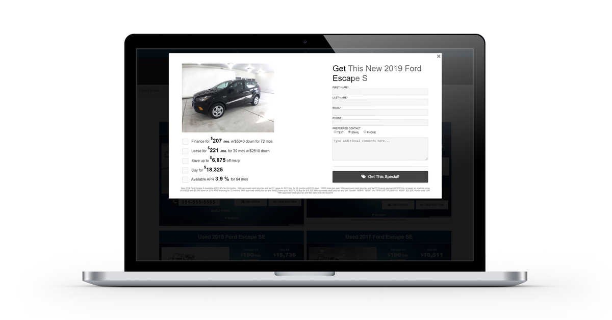 Dealer Teamwork Dynamic Landing Page CTA Form with Vehicle Offers