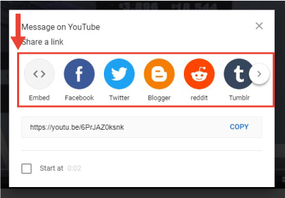 YouTube video share and embed options