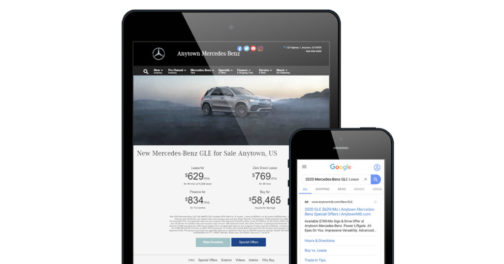 Mercedes-Benz Landing Page and Ad with Matching Vehicle Offers