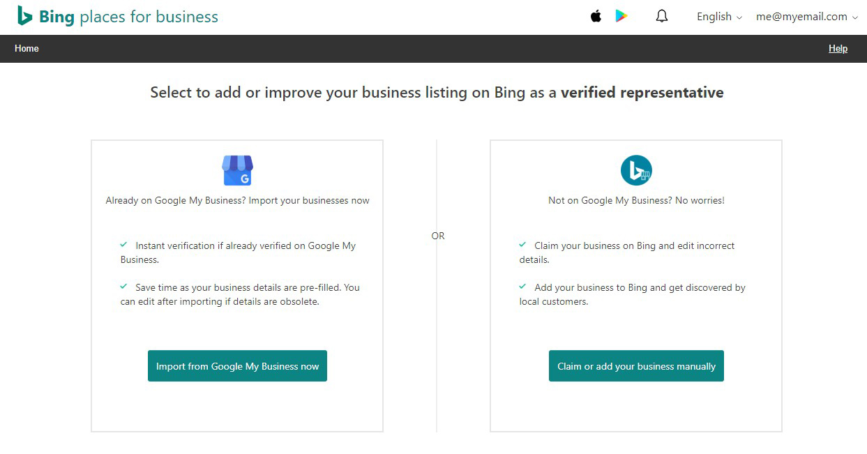 Bing Places Options for Claiming Your Business Listing
