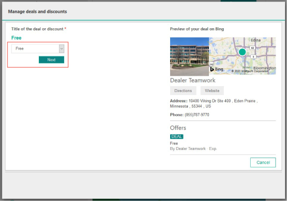 Screenshot of Bing Places offering building step 3