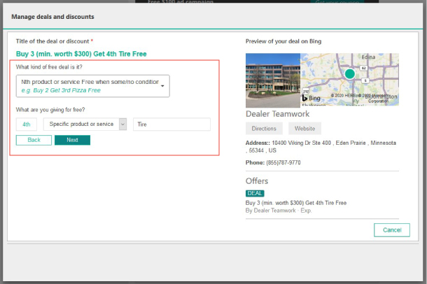 Screenshot of Bing Places offering building step 4