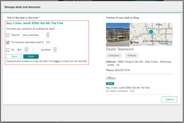Screenshot of Bing Places offering building step 5