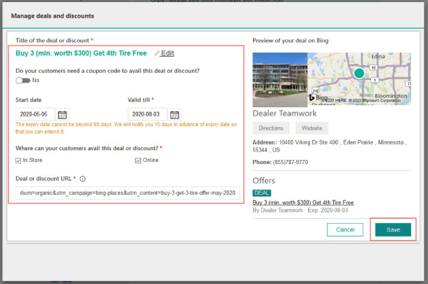 Screenshot of Bing Places offering building step 6