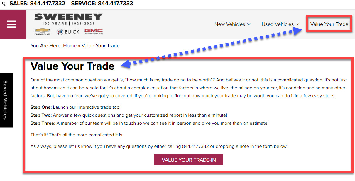 Dealer website example of a good, easy-to-use trade-in tool
