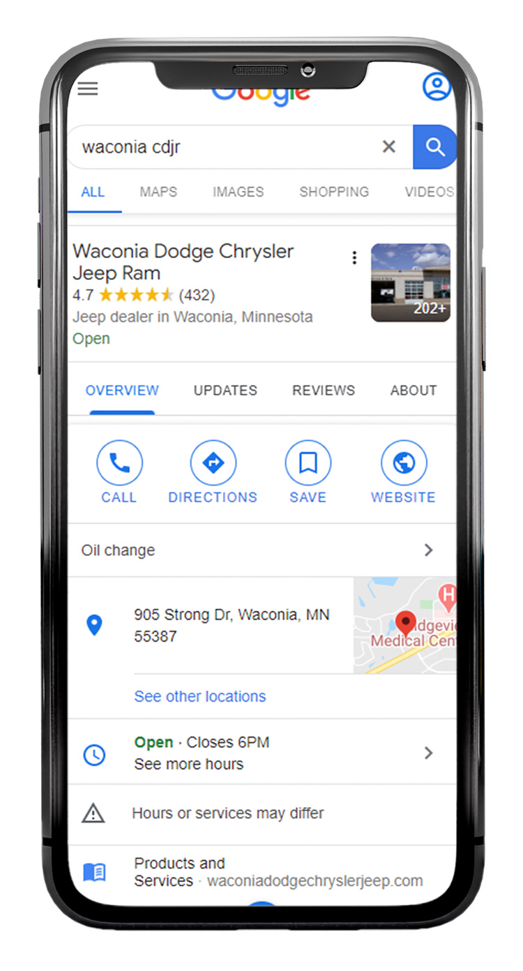 Google My Business Listing in mobile search