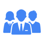 Blue icon of a group of people