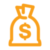 Orange bag of money icon