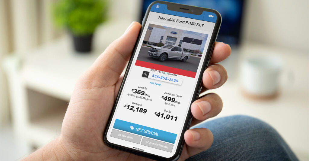 Ford dealer vehicle offer on a mobile website