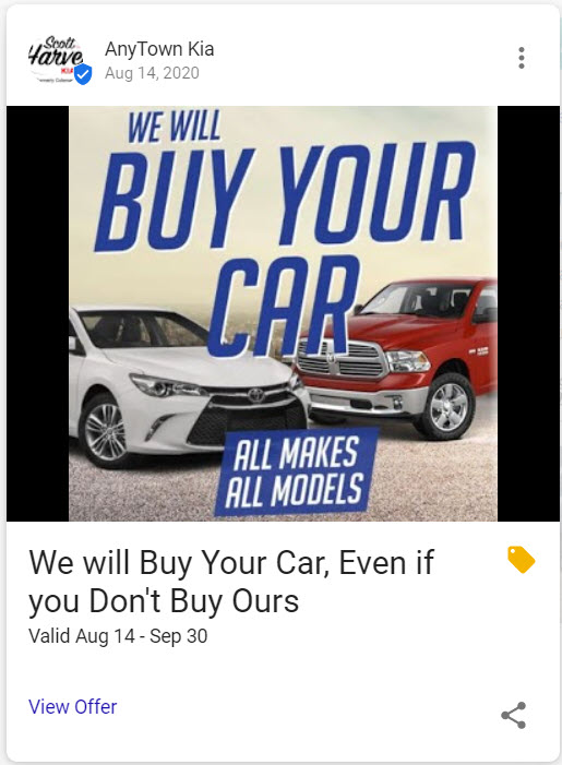 Example of a Buy Your Car GMB Post