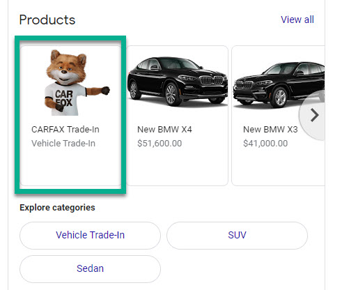 Example of a dealer adding their Carfax trade in option as a GMB product