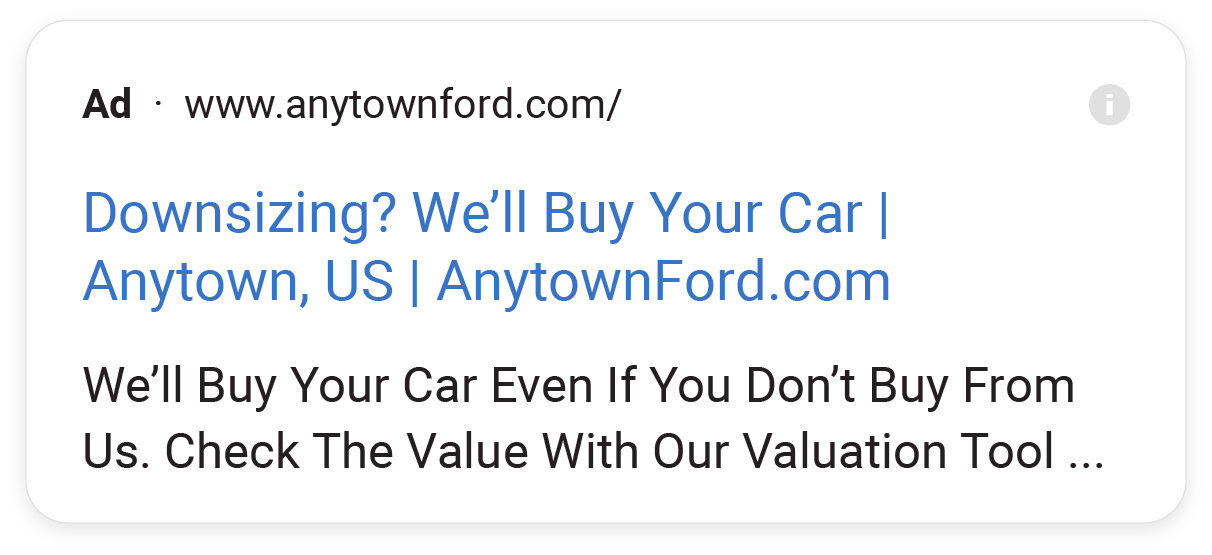 PPC Ad example of a buyback campaign.