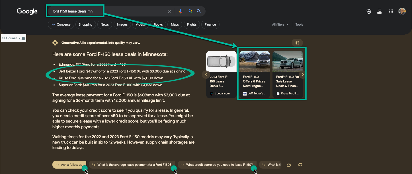 Generative Search Experience (SGE) - Dealer Teamwork Automotive SEO